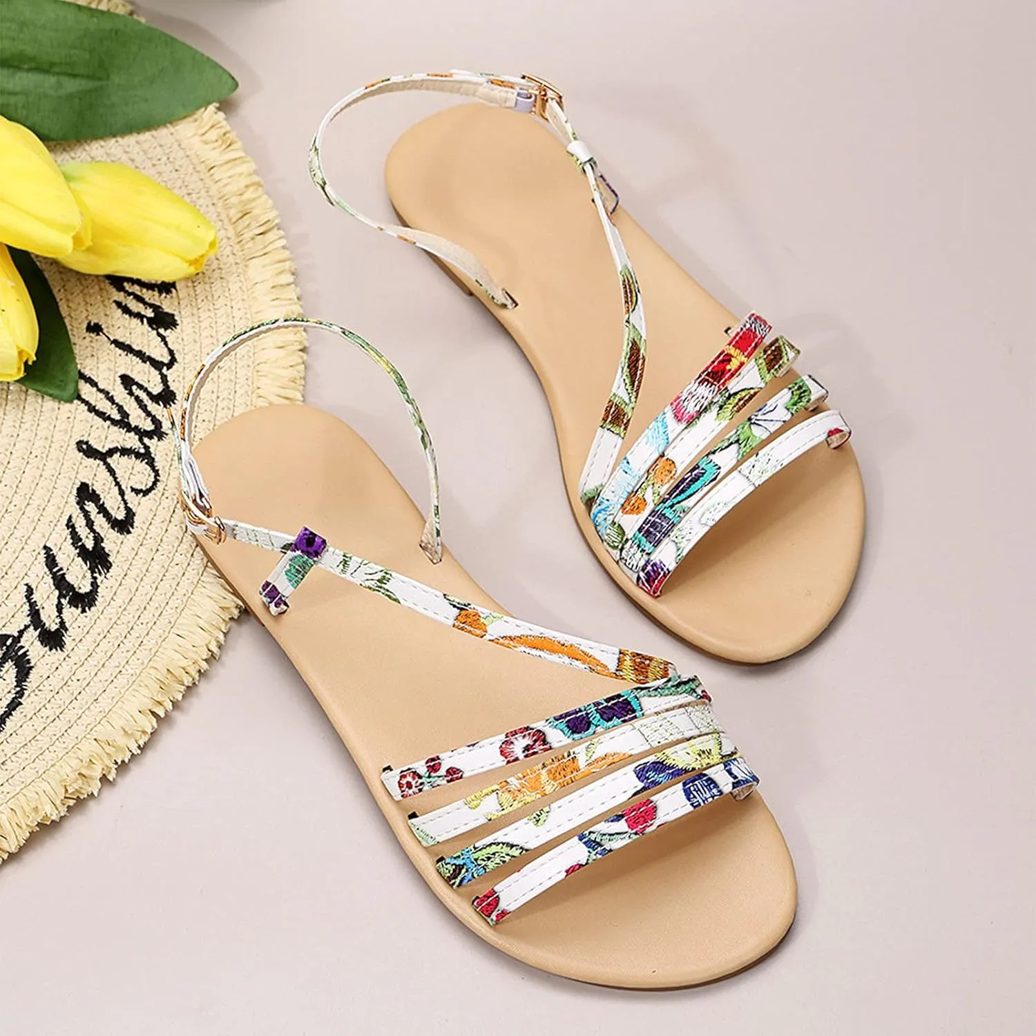 Sandals for Women Dressy Summer, Women Arch Support Sandals Comfortable Floral Slides Summer Platform Sandals Slippers