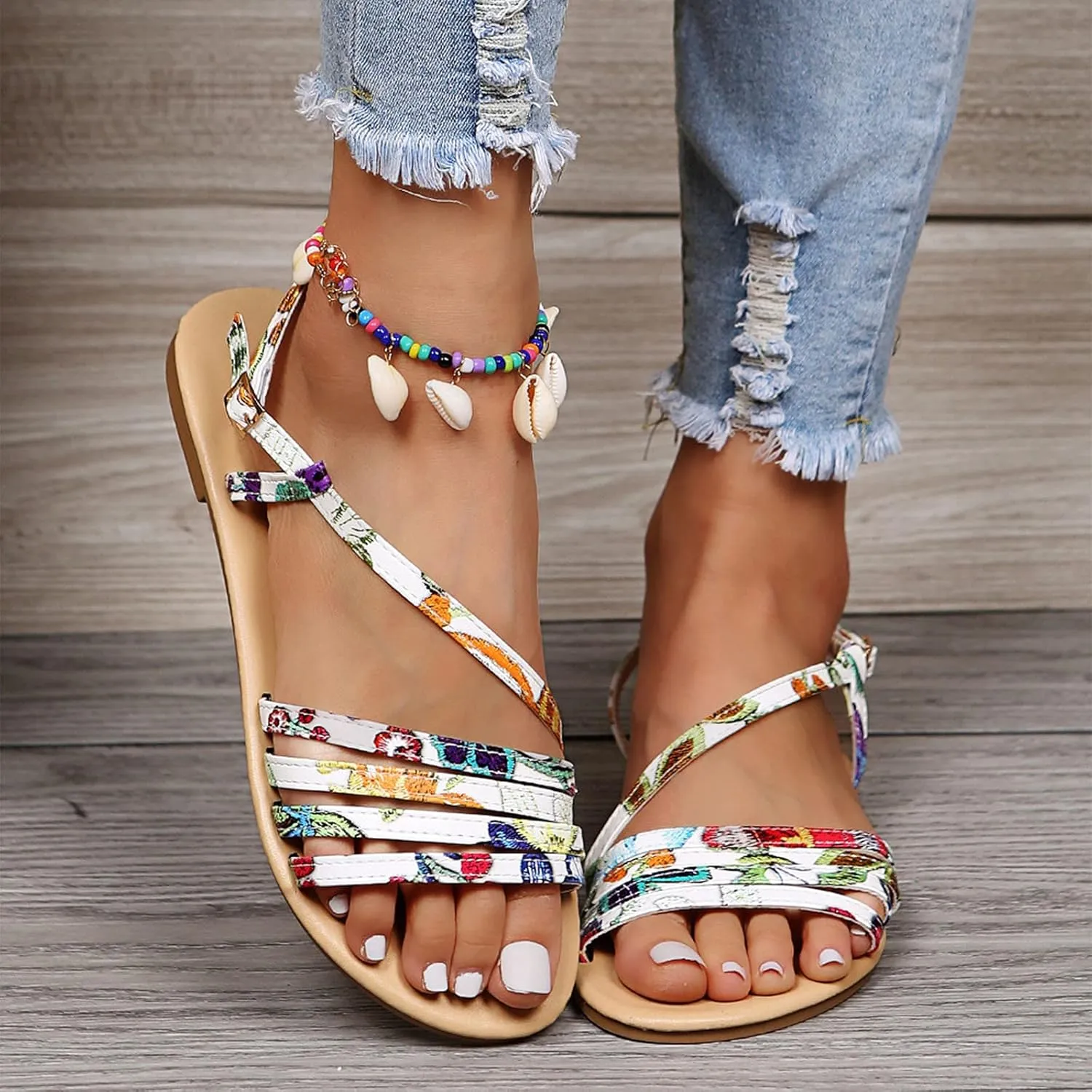 Sandals for Women Dressy Summer, Women Arch Support Sandals Comfortable Floral Slides Summer Platform Sandals Slippers