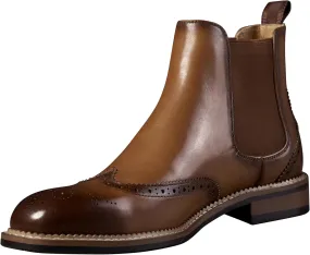 Santimon Chelsea Boots Men Black Dress Casual Genuine Leather Silp On Brogues Boots Fashion Formal Business Ankle Boots for Men