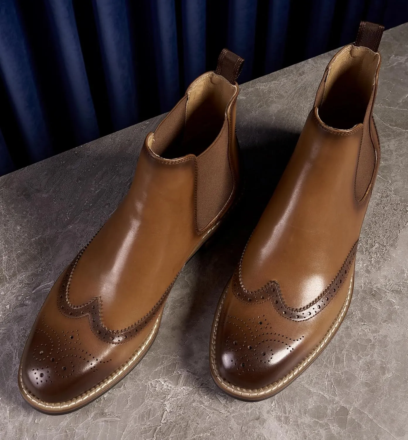 Santimon Chelsea Boots Men Black Dress Casual Genuine Leather Silp On Brogues Boots Fashion Formal Business Ankle Boots for Men