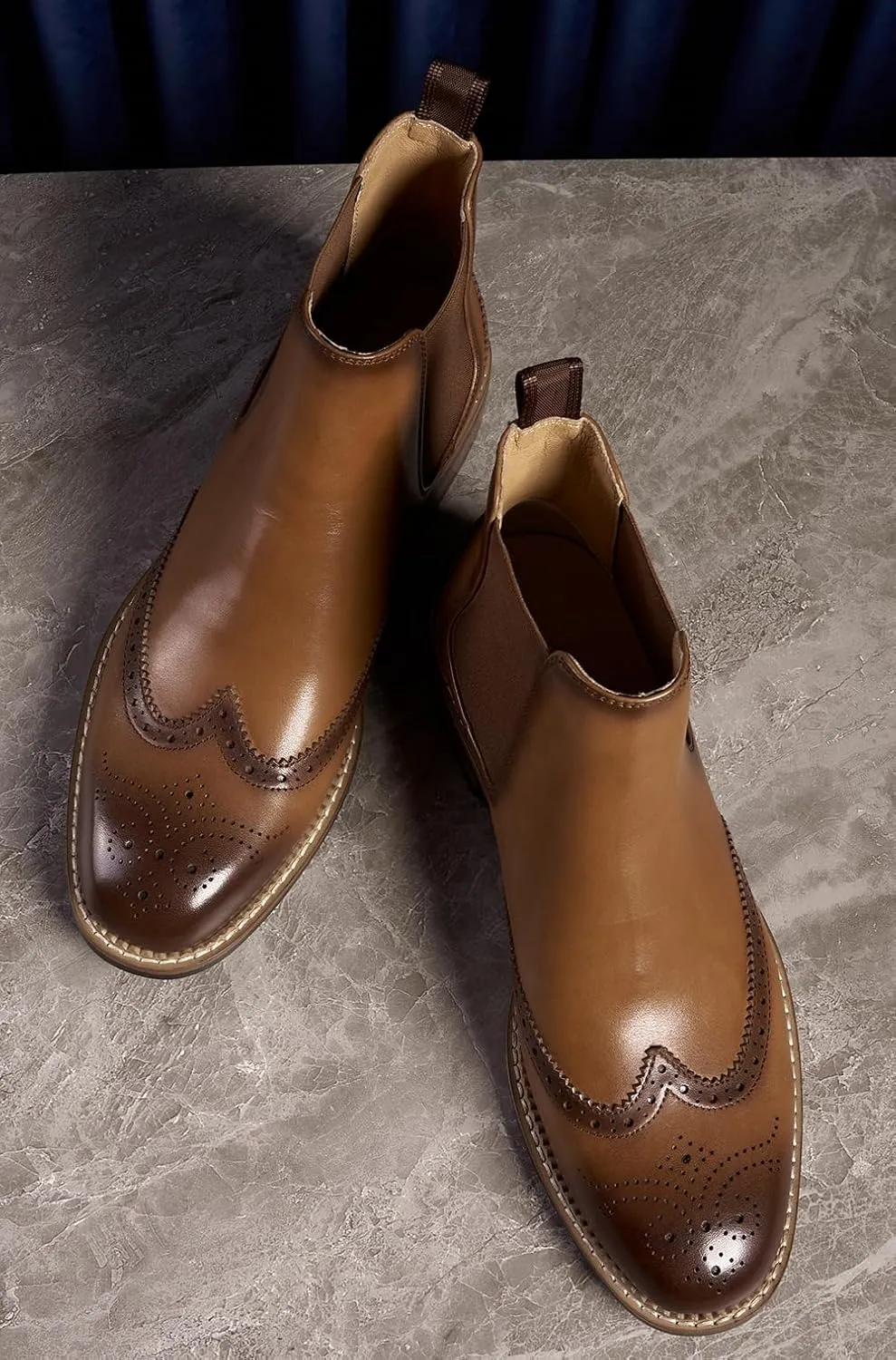 Santimon Chelsea Boots Men Black Dress Casual Genuine Leather Silp On Brogues Boots Fashion Formal Business Ankle Boots for Men