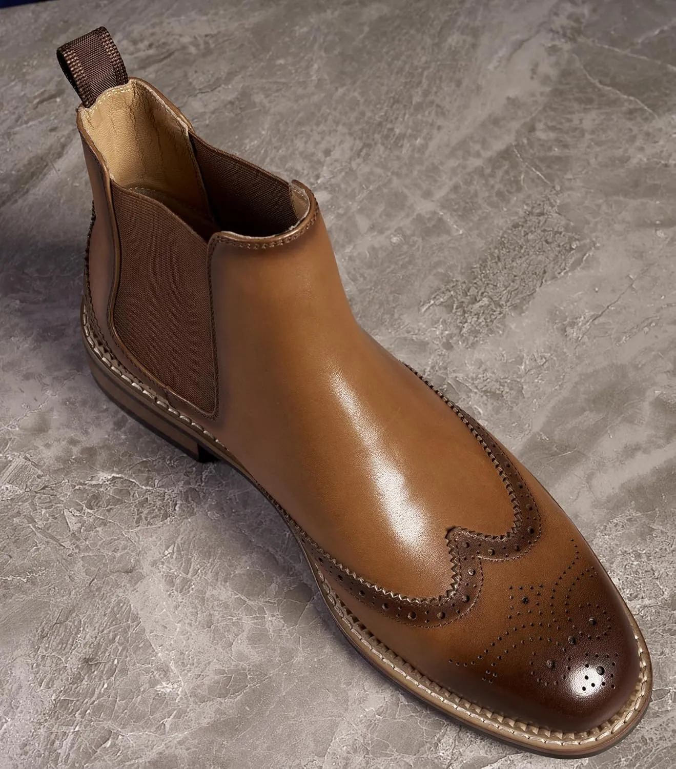Santimon Chelsea Boots Men Black Dress Casual Genuine Leather Silp On Brogues Boots Fashion Formal Business Ankle Boots for Men