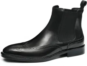 Santimon Chelsea Boots Men Black Dress Leather Wingtips Brogues Boots Fashion Formal Pull On Ankle Dress Boots for Men