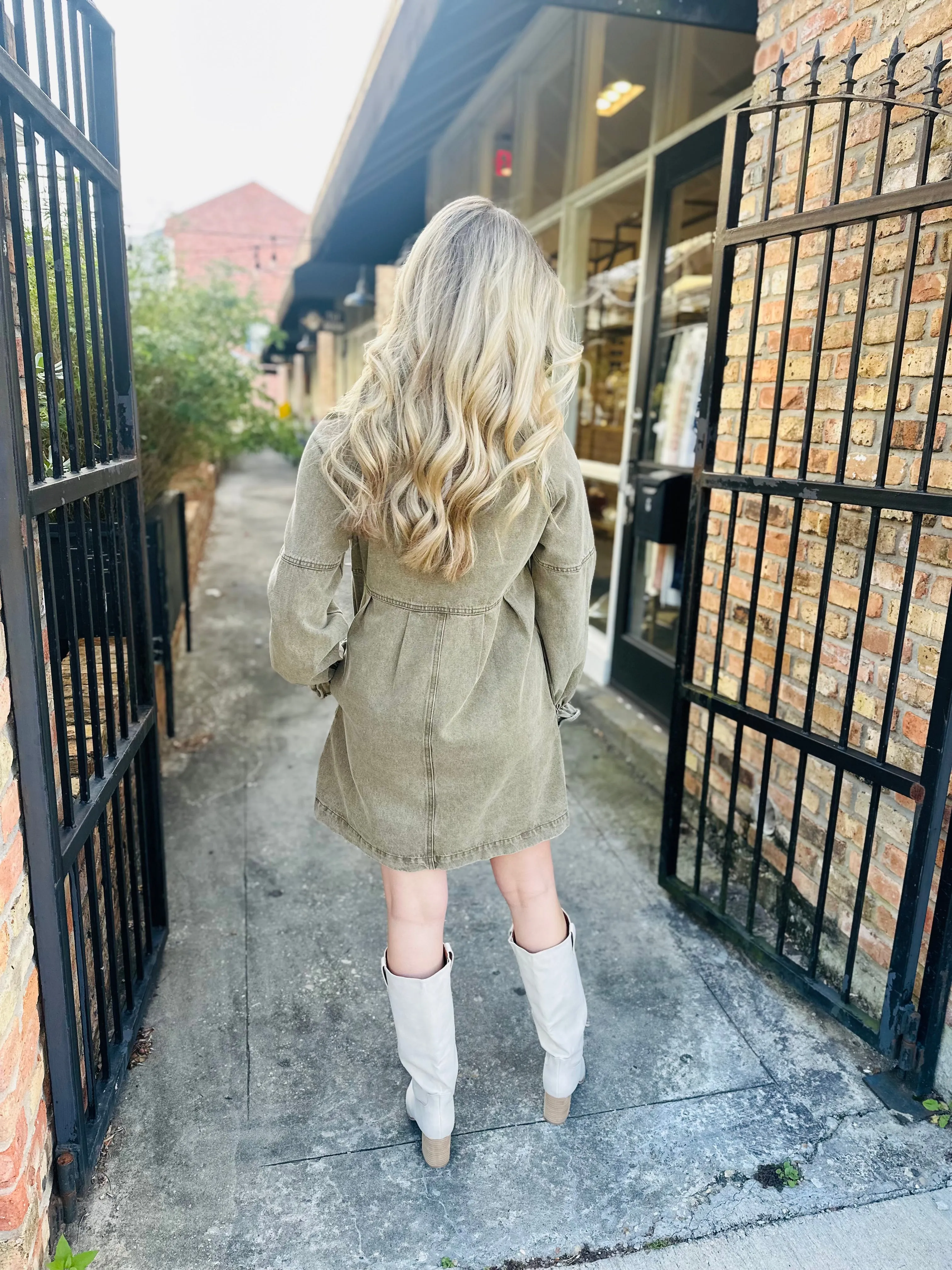 Sula Button Denim Dress- Olive