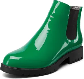 TNYNFBEB Womens Chunky Block Low Heel Round Toe Boots Ankle Boots Short Bootie Prom Dress Patent Leather Winter 1.4 Inches Heels