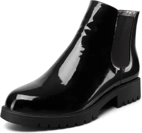 TNYNFBEB Womens Chunky Block Low Heel Round Toe Boots Ankle Boots Short Bootie Prom Dress Patent Leather Winter 1.4 Inches Heels