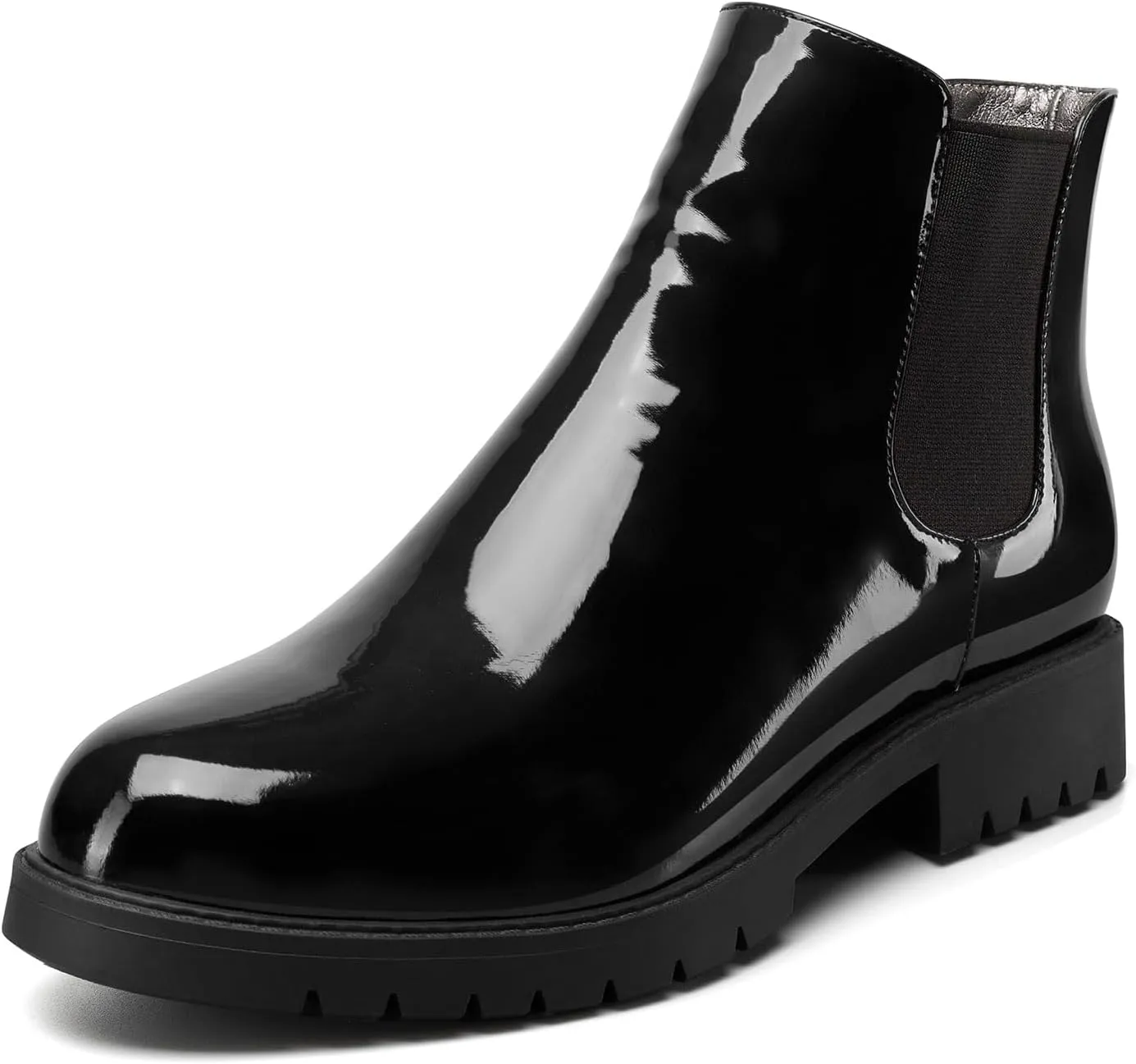TNYNFBEB Womens Chunky Block Low Heel Round Toe Boots Ankle Boots Short Bootie Prom Dress Patent Leather Winter 1.4 Inches Heels