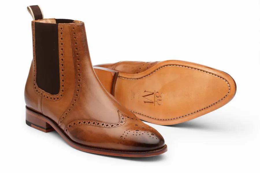 Wingtip Chelsea Brogue Boot - Tan