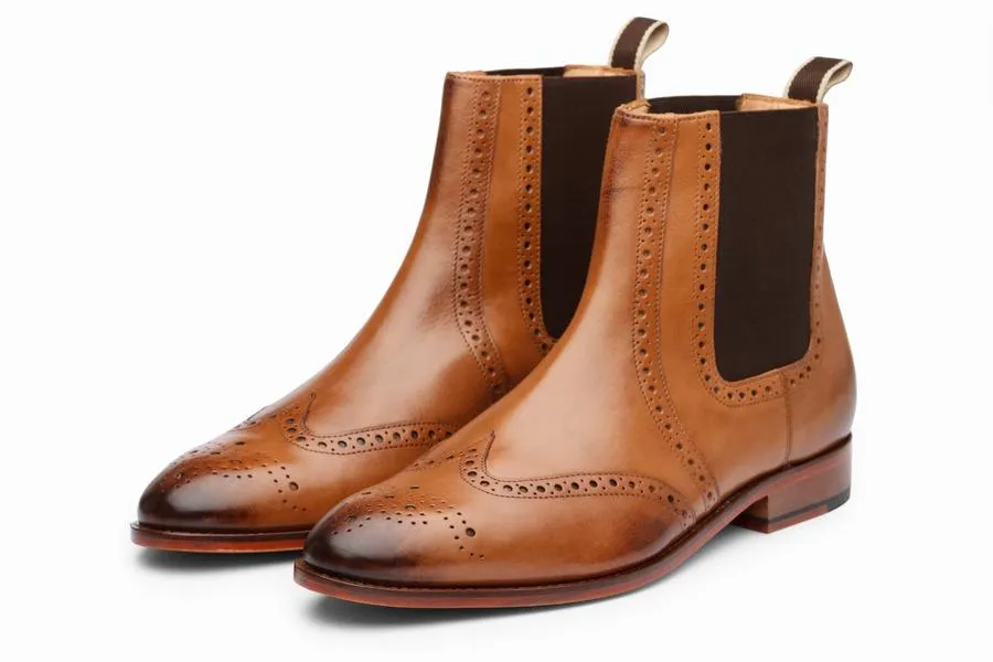 Wingtip Chelsea Brogue Boot - Tan