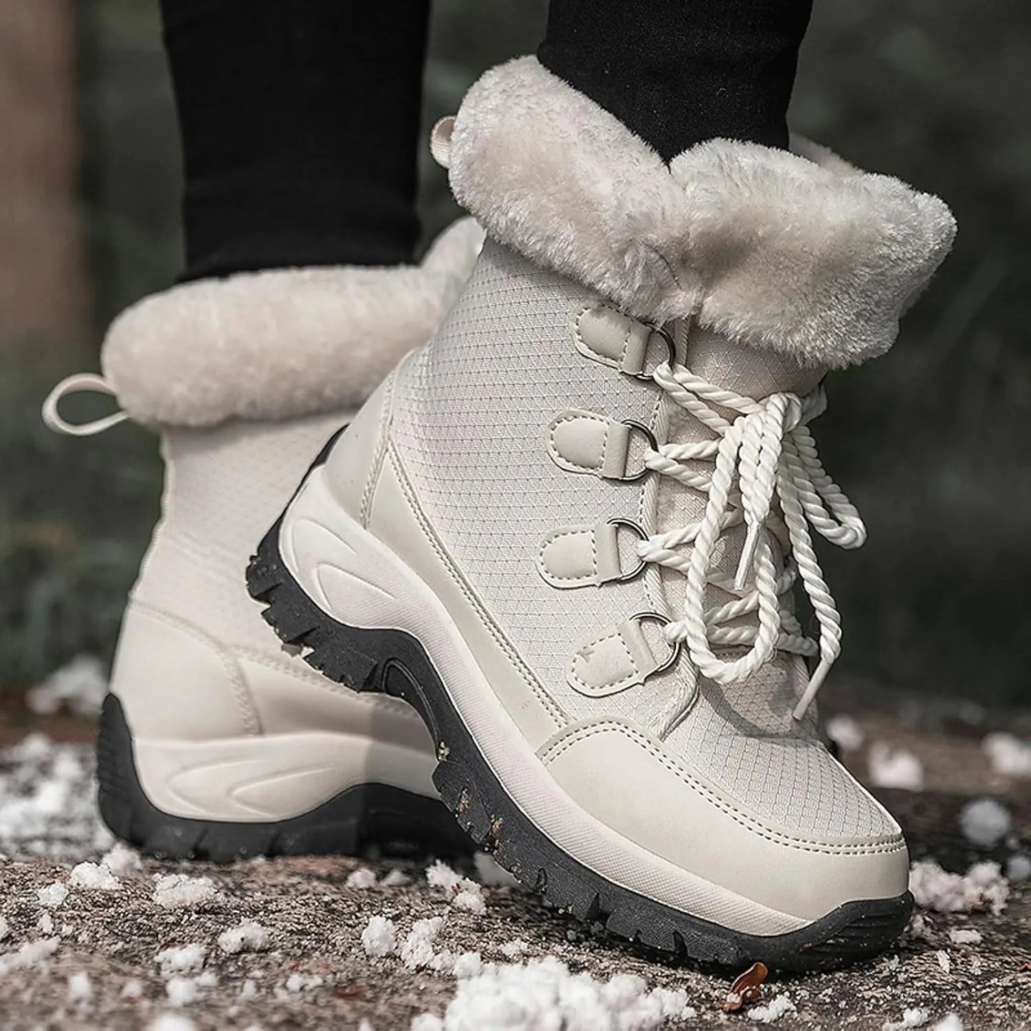 Womens Snow Boots Lace-up Warm Fleece Lined Winter Boots for Women Anti Slip Ankle Boots Mid Calf Boots Water-proof Outdoor Boots Comfortable Walking Shoes for Women Ladies Girls