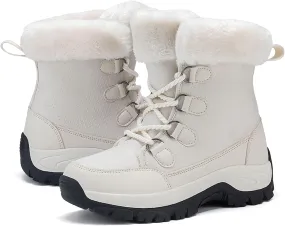 Womens Snow Boots Lace-up Warm Fleece Lined Winter Boots for Women Anti Slip Ankle Boots Mid Calf Boots Water-proof Outdoor Boots Comfortable Walking Shoes for Women Ladies Girls
