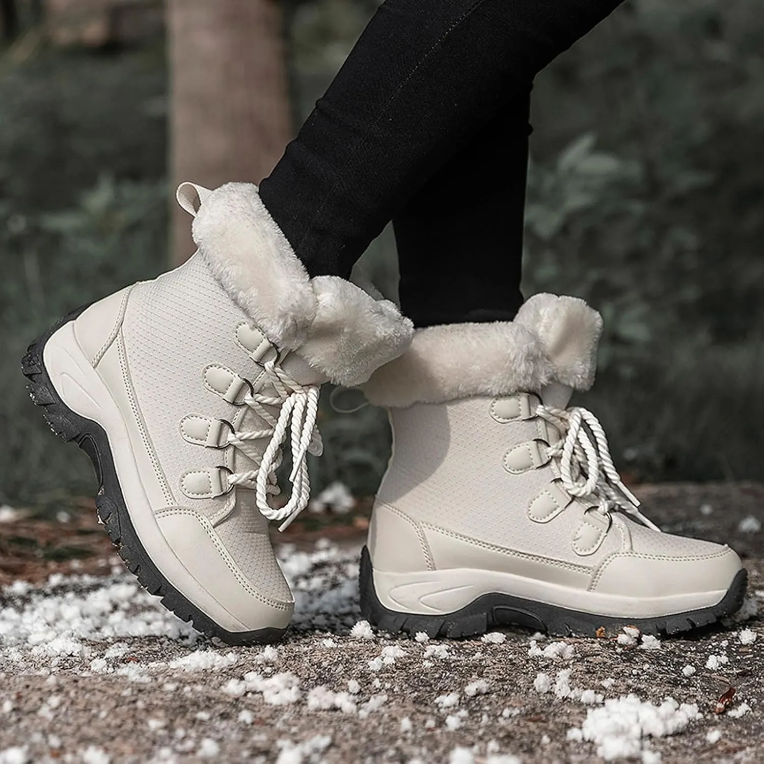 Womens Snow Boots Lace-up Warm Fleece Lined Winter Boots for Women Anti Slip Ankle Boots Mid Calf Boots Water-proof Outdoor Boots Comfortable Walking Shoes for Women Ladies Girls