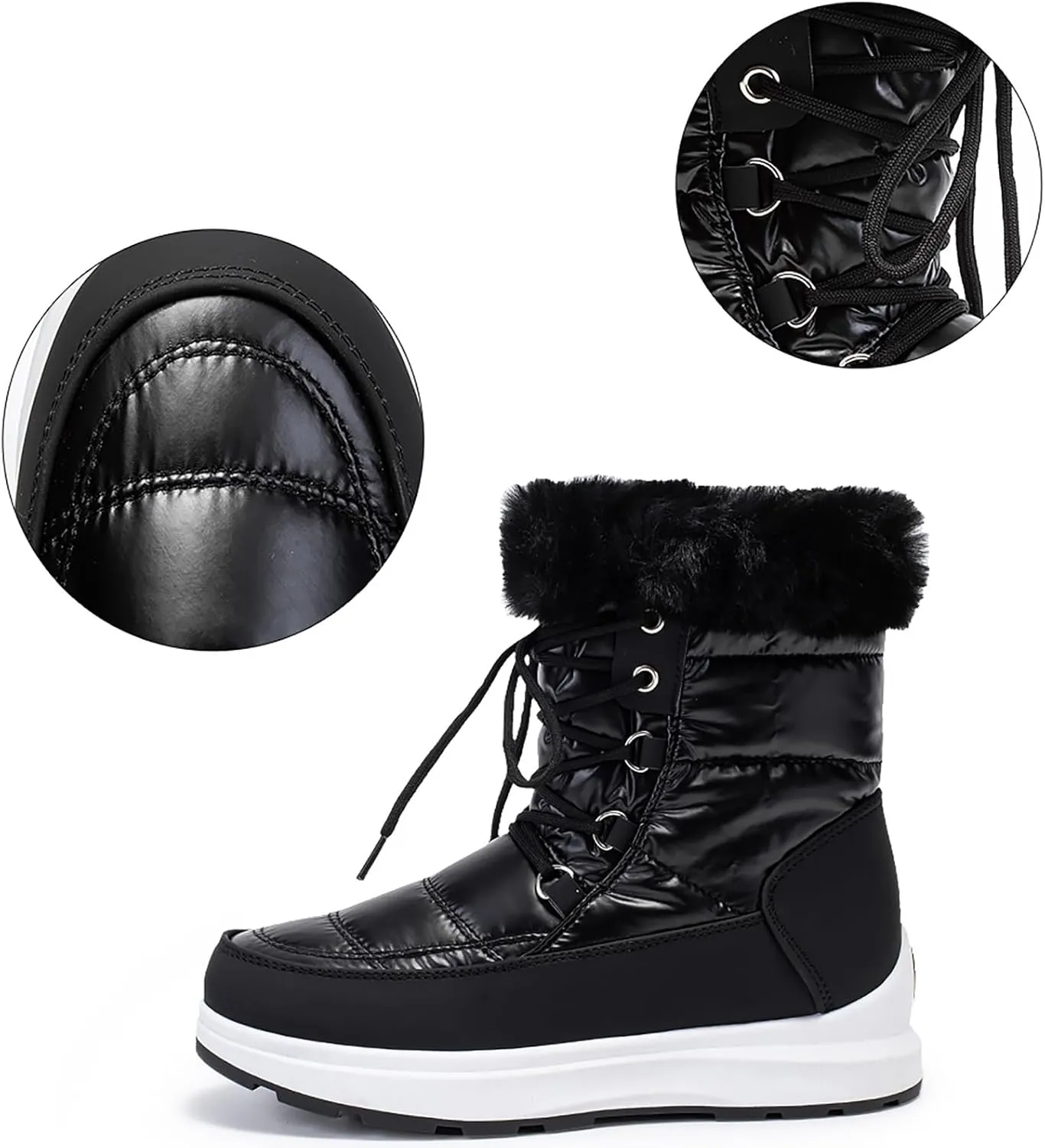 Women's Winter Snow Boots Waterproof Mid-Calf Booties Warm Faux Fur Lined Boots Anti-Slip Ankle Boots Walking Shoes