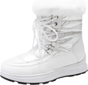 Women's Winter Snow Boots Waterproof Mid-Calf Booties Warm Faux Fur Lined Boots Anti-Slip Ankle Boots Walking Shoes