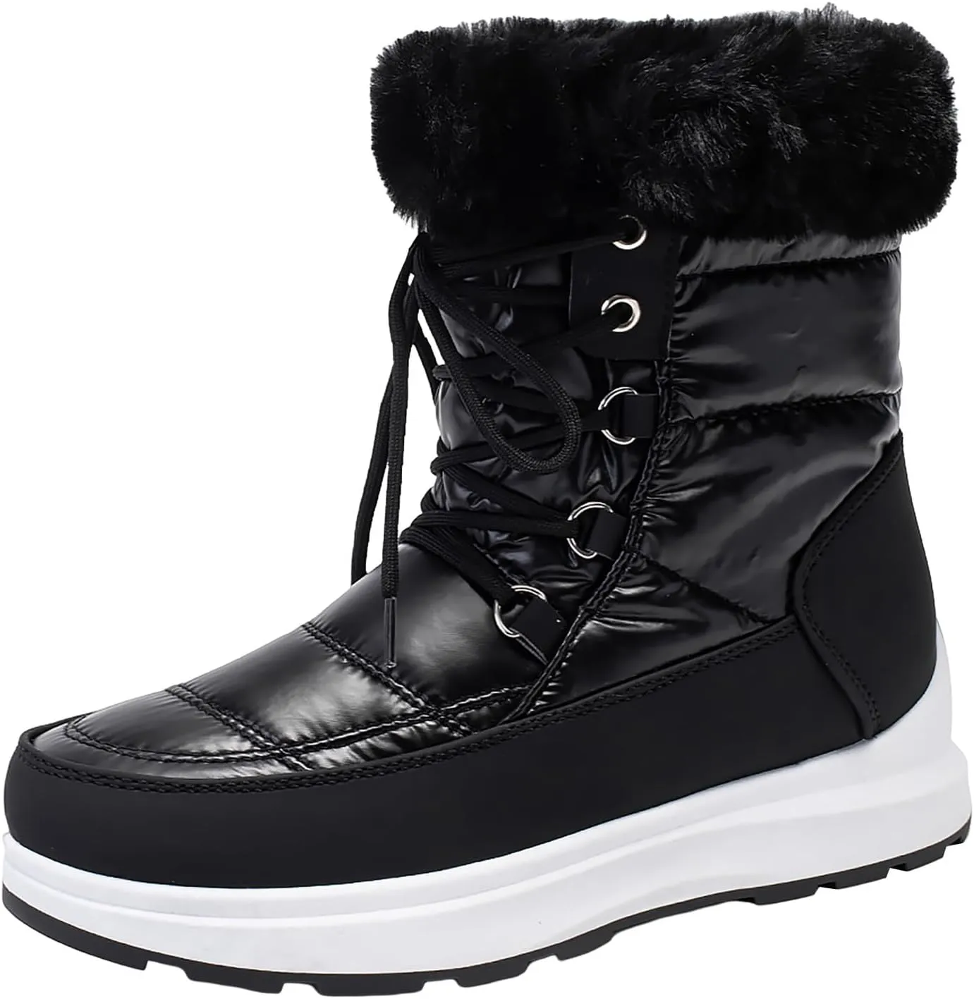 Women's Winter Snow Boots Waterproof Mid-Calf Booties Warm Faux Fur Lined Boots Anti-Slip Ankle Boots Walking Shoes