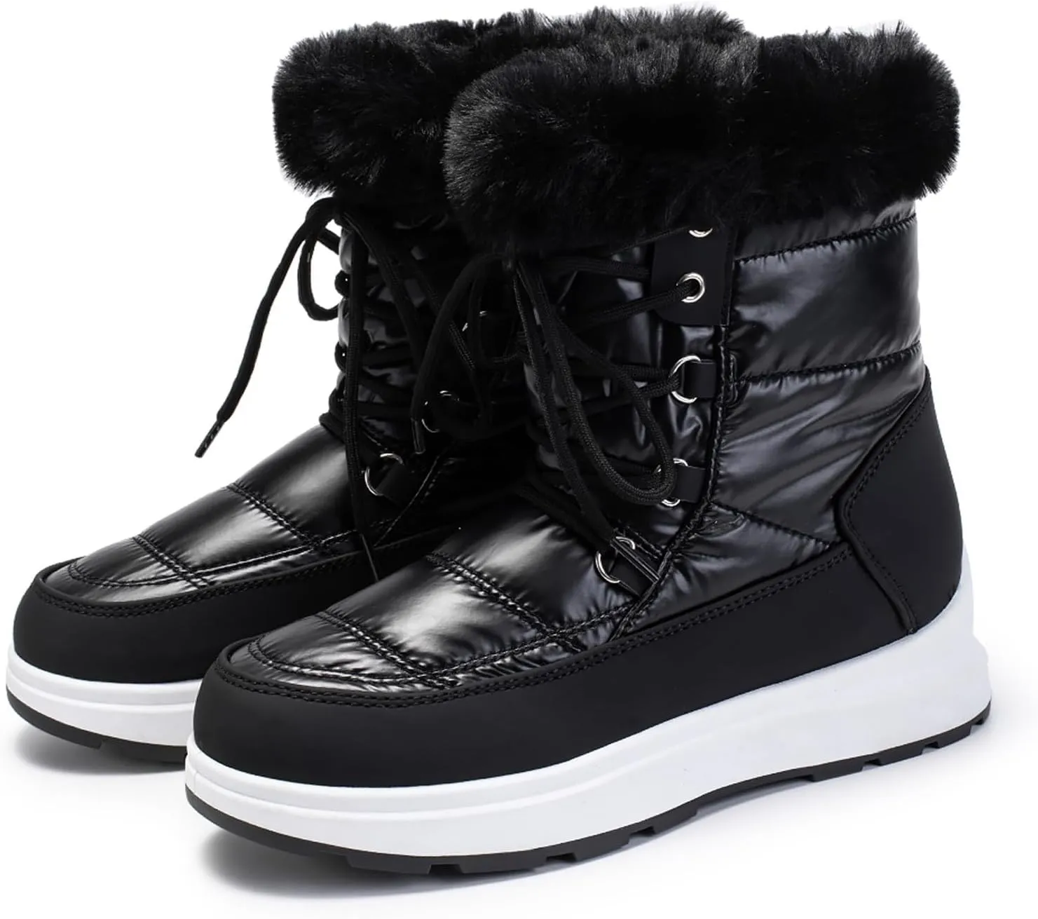 Women's Winter Snow Boots Waterproof Mid-Calf Booties Warm Faux Fur Lined Boots Anti-Slip Ankle Boots Walking Shoes