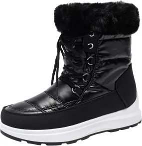 Women's Winter Snow Boots Waterproof Mid-Calf Booties Warm Faux Fur Lined Boots Anti-Slip Ankle Boots Walking Shoes