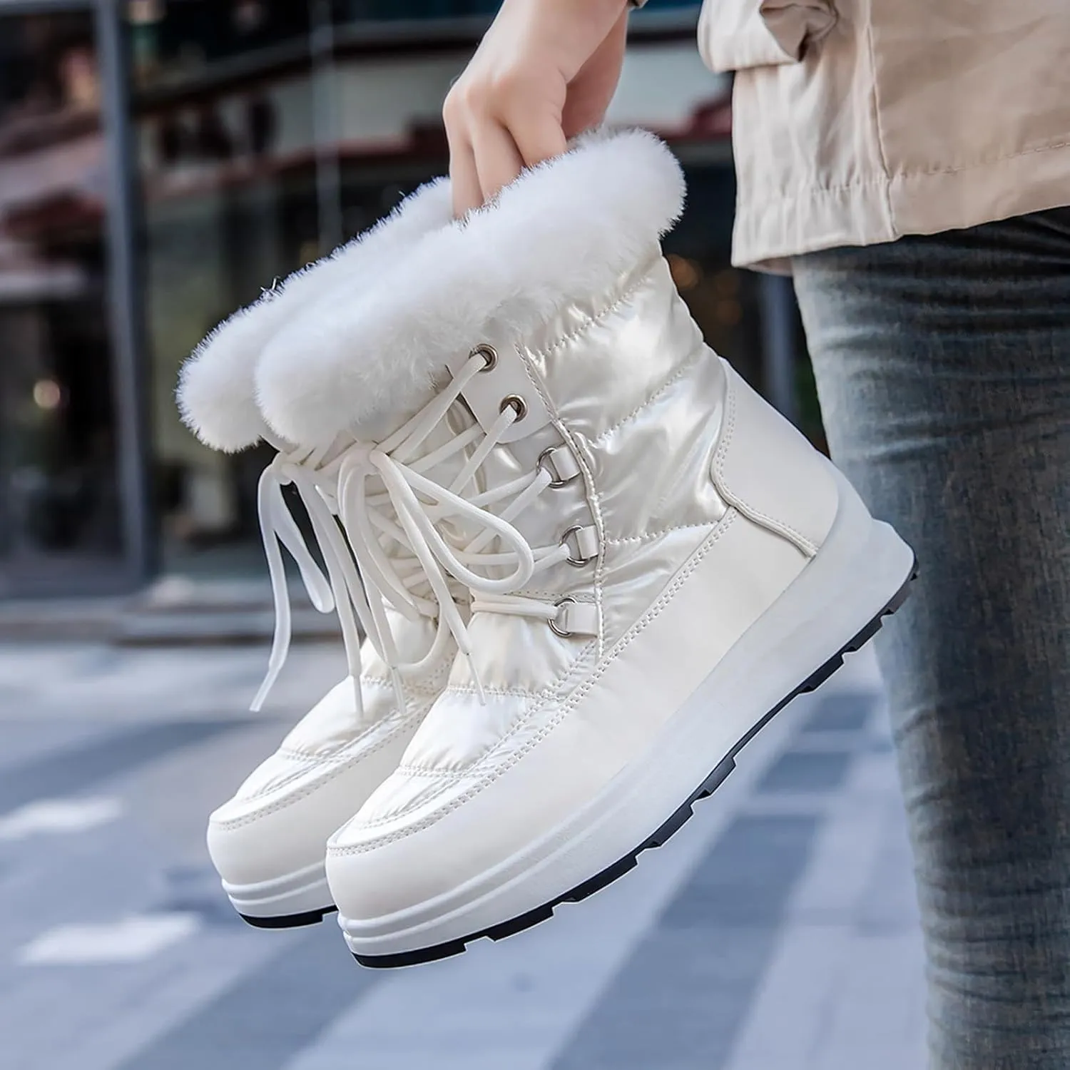 Women's Winter Snow Boots Waterproof Mid-Calf Booties Warm Faux Fur Lined Boots Anti-Slip Ankle Boots Walking Shoes