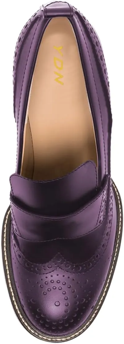 YDN Women's Cute Round Toe Low Heeled Loafers Slip On Chunky Block Heels Retro Style Comfort Shoes for Lady Girls Size 4-16 US