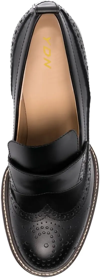 YDN Women's Cute Round Toe Low Heeled Loafers Slip On Chunky Block Heels Retro Style Comfort Shoes for Lady Girls Size 4-16 US