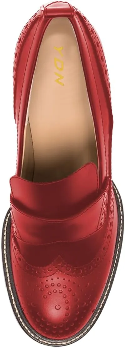 YDN Women's Cute Round Toe Low Heeled Loafers Slip On Chunky Block Heels Retro Style Comfort Shoes for Lady Girls Size 4-16 US