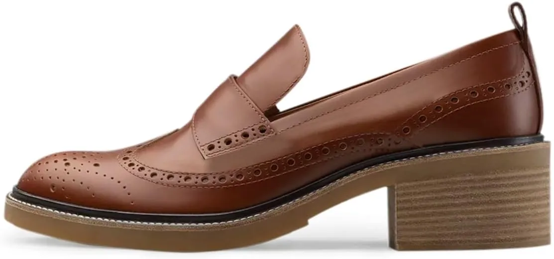 YDN Women's Cute Round Toe Low Heeled Loafers Slip On Chunky Block Heels Retro Style Comfort Shoes for Lady Girls Size 4-16 US