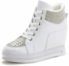 ZBYY Womens Fashion Platform Shoes Lace up Hidden Wedge Heel High Top Sneakers for Women Walking Ankle Booties